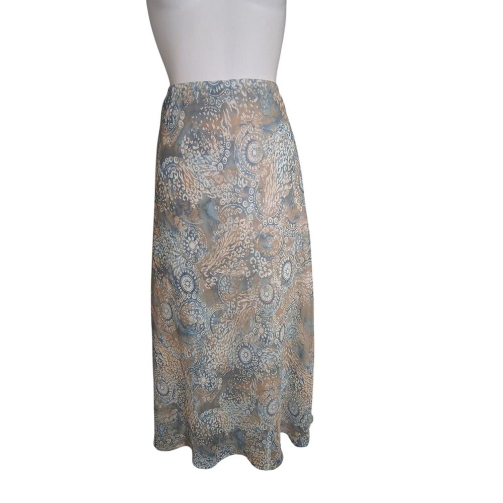 DRESS BARN Paisley Medallion A-Line Long Skirt Plus Size Blue Beige 16W 00039